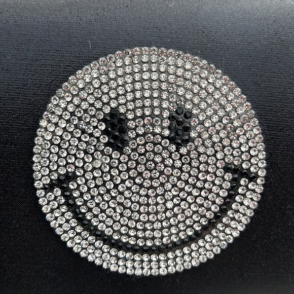 New without Tags, never worn black satin, smiley 😊 face handbag w/ chain. - Picture 2 of 11